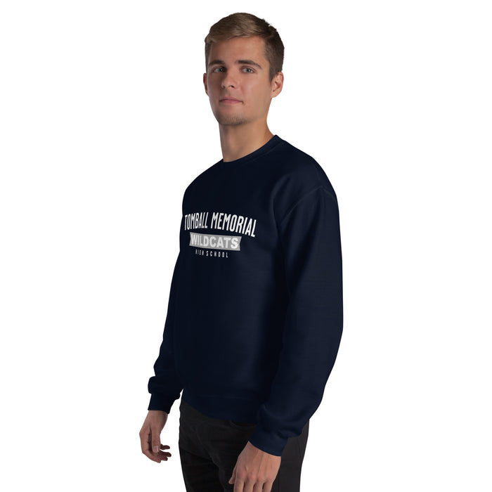 Man wearing Tomball Memorial High School Wildcats Navy Classic Unisex Sweatshirt 021