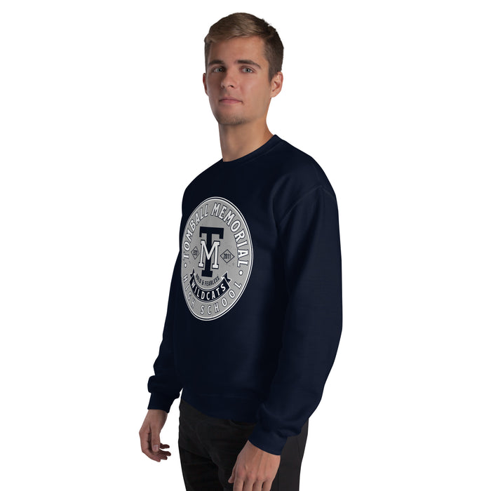 Man wearing Tomball Memorial High School Wildcats Navy Classic Unisex Sweatshirt 215