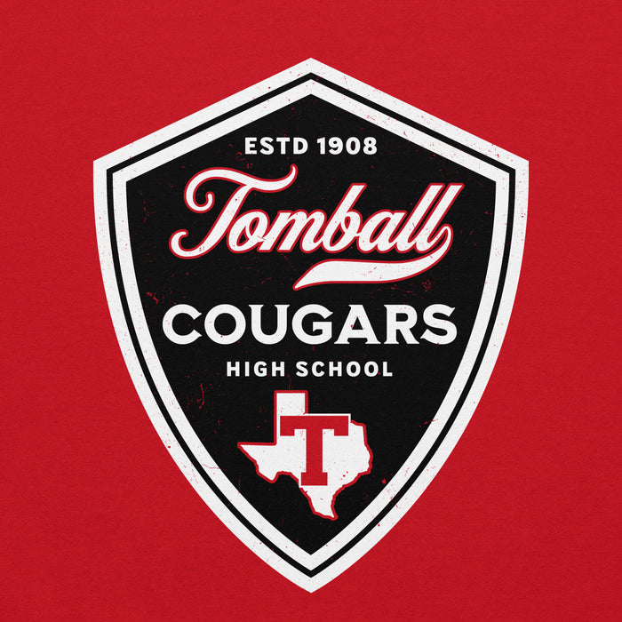 Close-up view of Tomball High School Cougars Red Classic Unisex Sweatshirt 225