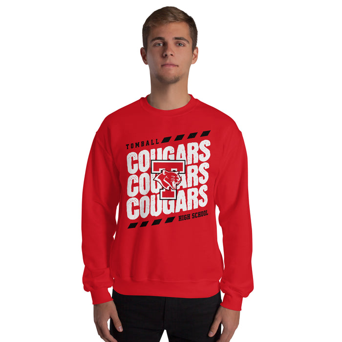 Man wearing Tomball High School Cougars Red Classic Unisex Sweatshirt 223