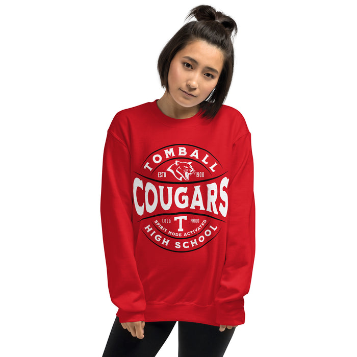 Woman wearing Tomball High School Cougars Red Classic Unisex Sweatshirt 218