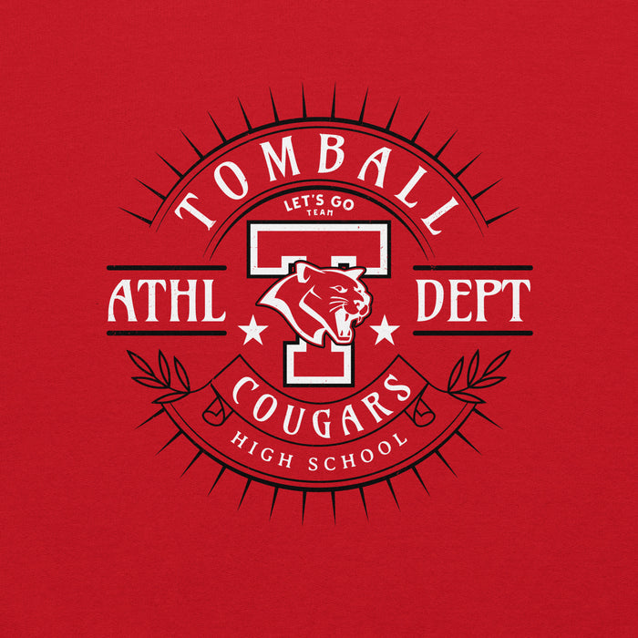 Close-up view of Tomball High School Cougars Red Classic Unisex Sweatshirt 201