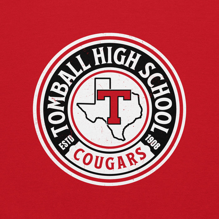 Close-up view of Tomball High School Cougars Red Classic Unisex Sweatshirt 220