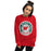 Woman wearing The Woodlands High School Highlanders Red Classic Unisex Sweatshirt 220