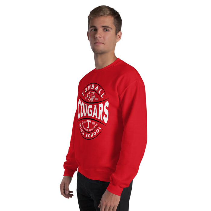 Man wearing Tomball High School Cougars Red Classic Unisex Sweatshirt 218