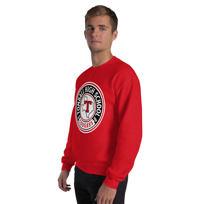 Man wearing Tomball High School Cougars Red Classic Unisex Sweatshirt 220