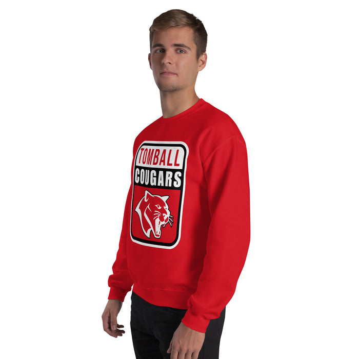 Man wearing Tomball High School Cougars Red Classic Unisex Sweatshirt 011