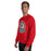 Man wearing The Woodlands High School Highlanders Red Classic Unisex Sweatshirt 212