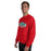 Man wearing The Woodlands High School Highlanders Red Classic Unisex Sweatshirt 009