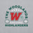 Close-up view of The Woodlands High School Highlanders Grey Classic Unisex Sweatshirt 208