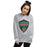 Woman wearing The Woodlands High School Highlanders Grey Classic Unisex Sweatshirt 218