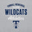 A close-up of a heather gray fabric surface with a printed collegiate-style graphic reading 'TOMBALL MEMORIAL ALL STAR WILDCATS Athletics' and a large 'M' monogram. Tomball Memorial High School Wildcats Grey Classic Unisex Sweatshirt 034