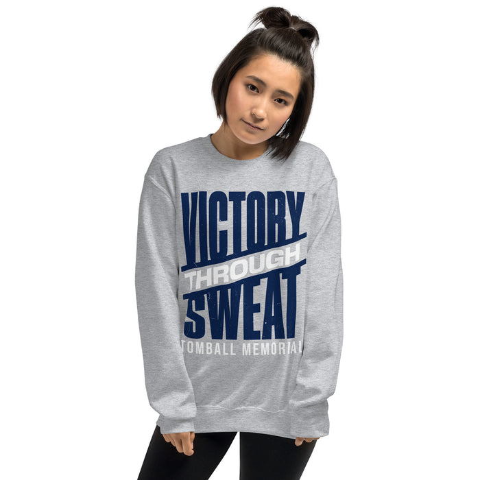 Woman wearing Tomball Memorial High School Wildcats Grey Classic Unisex Sweatshirt 241
