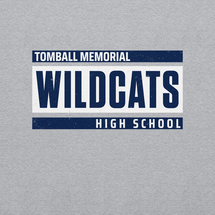 Close-up view of Tomball Memorial High School Wildcats Grey Classic Unisex Sweatshirt 098