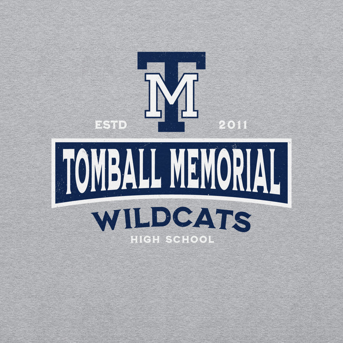 Close-up view of Tomball Memorial High School Wildcats Grey Classic Unisex Sweatshirt 202