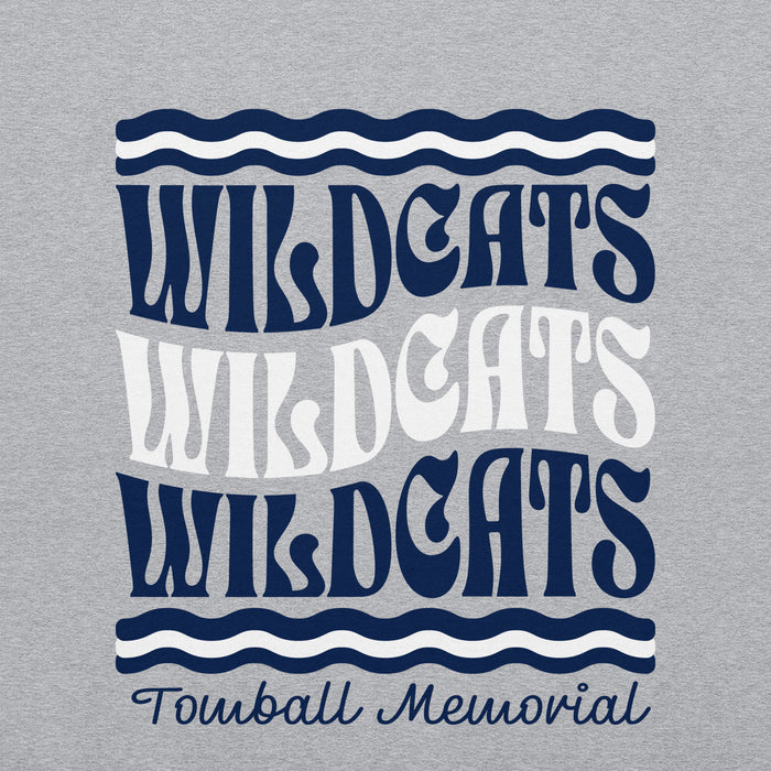 Close-up view of Tomball Memorial High School Wildcats Grey Classic Unisex Sweatshirt 227