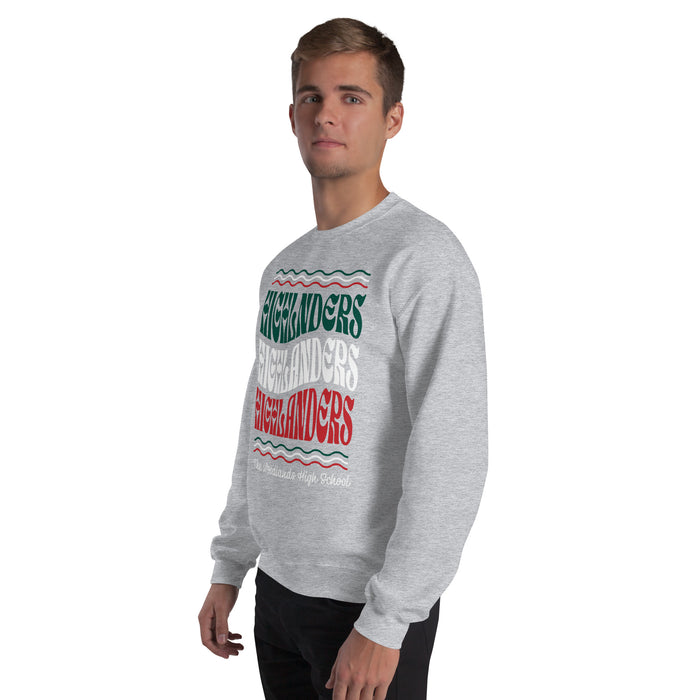 Man wearing The Woodlands High School Highlanders Grey Classic Unisex Sweatshirt 227