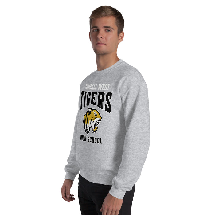 Man wearing Tomball West High School Tigers Grey Classic Unisex Sweatshirt 213