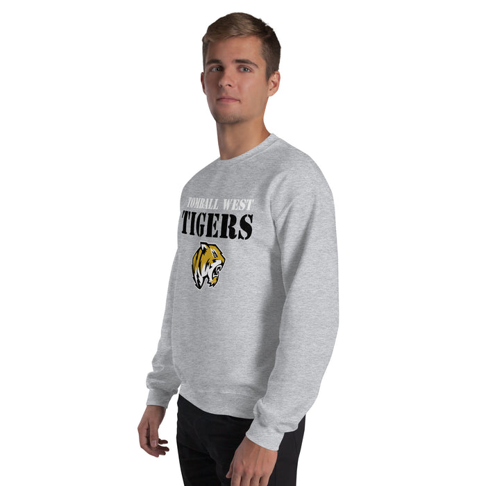Man wearing Tomball West High School Tigers Grey Classic Unisex Sweatshirt 017