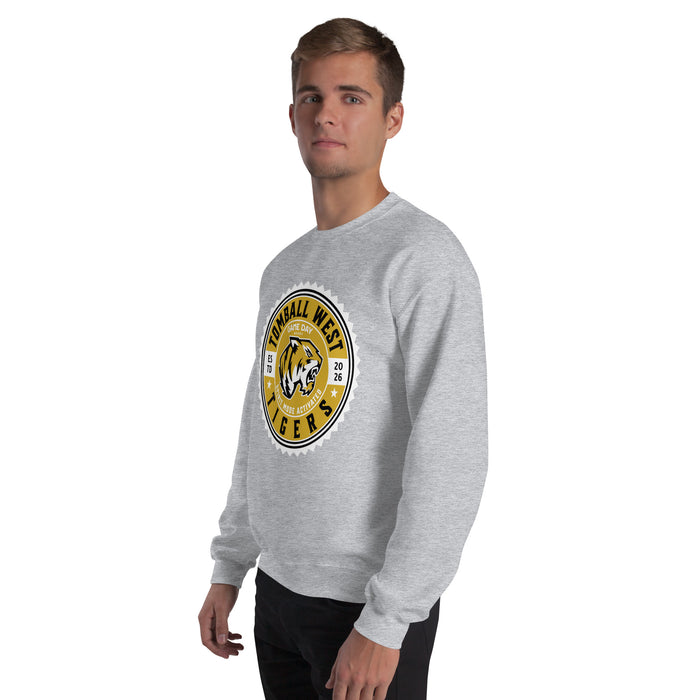 Man wearing Tomball West High School Tigers Grey Classic Unisex Sweatshirt 203