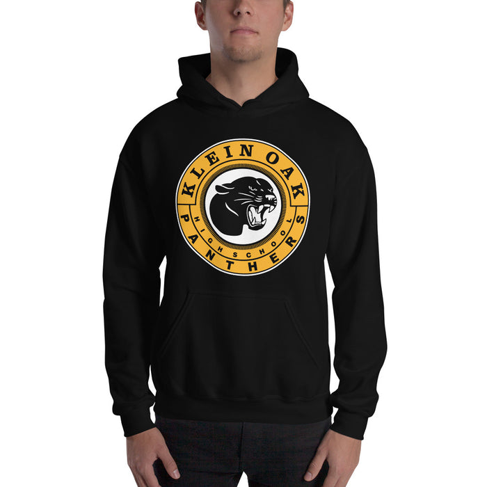 Man wearing a Klein Oak High School Panthers Black Classic Unisex Hoodie 02