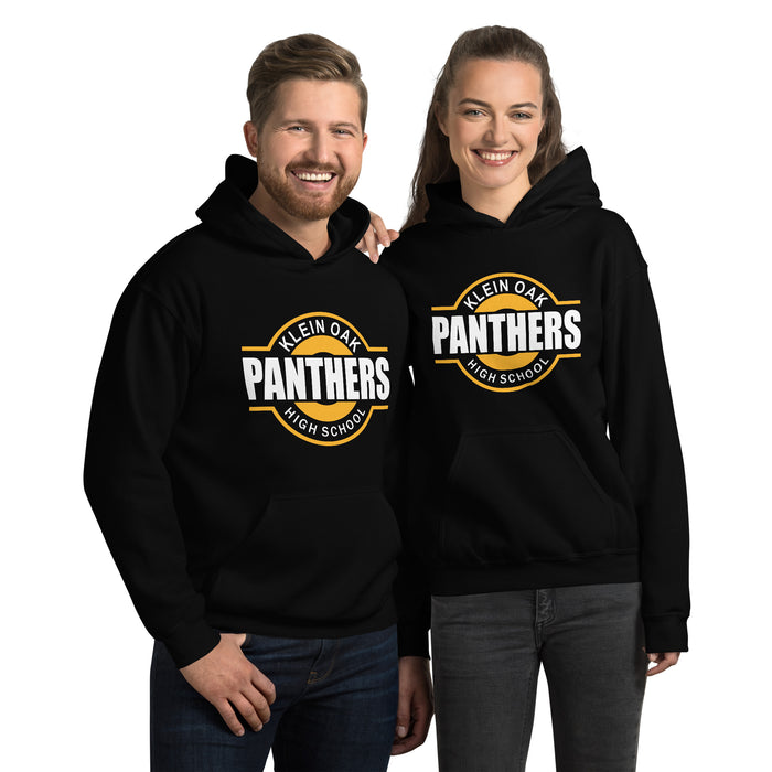 Man and woman wearing a Klein Oak High School Panthers Black Classic Unisex Hoodie 11