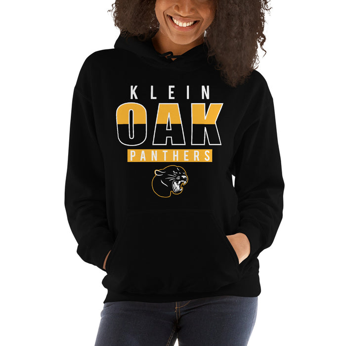 Woman wearing a Klein Oak High School Panthers Black Classic Unisex Hoodie 23