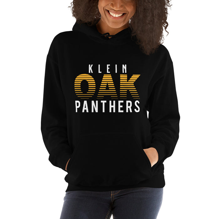 Woman wearing a Klein Oak High School Panthers Black Classic Unisex Hoodie 24