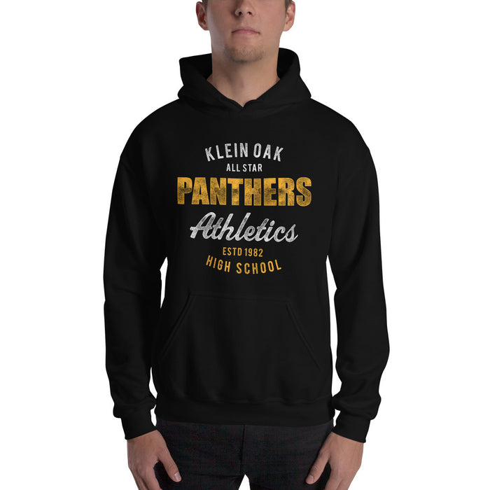 Man wearing a Klein Oak High School Panthers Black Classic Unisex Hoodie 34