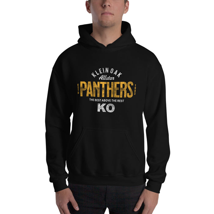 Man wearing a Klein Oak High School Panthers Black Classic Unisex Hoodie 40