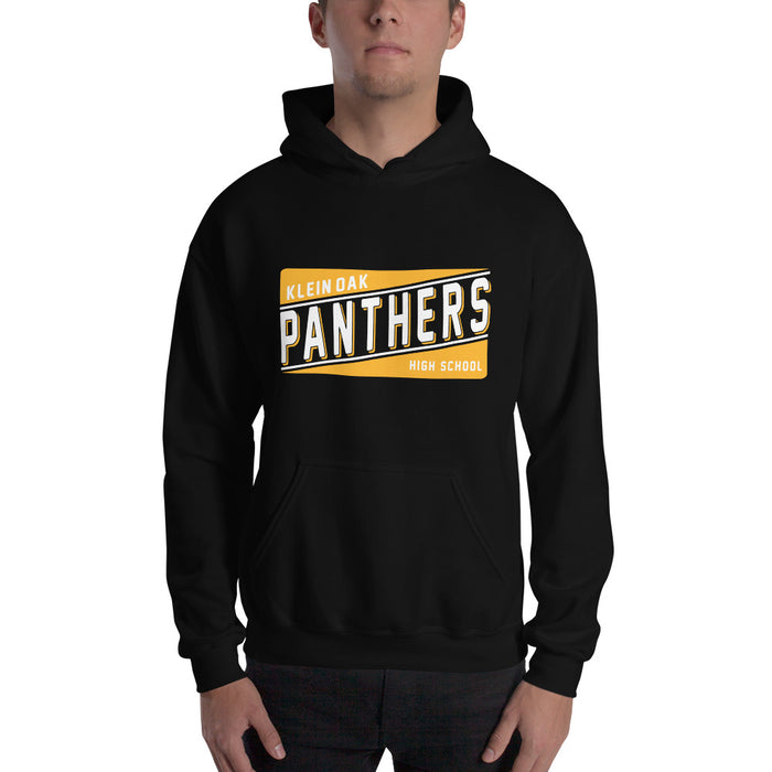 Man wearing a Klein Oak High School Panthers Black Classic Unisex Hoodie 84