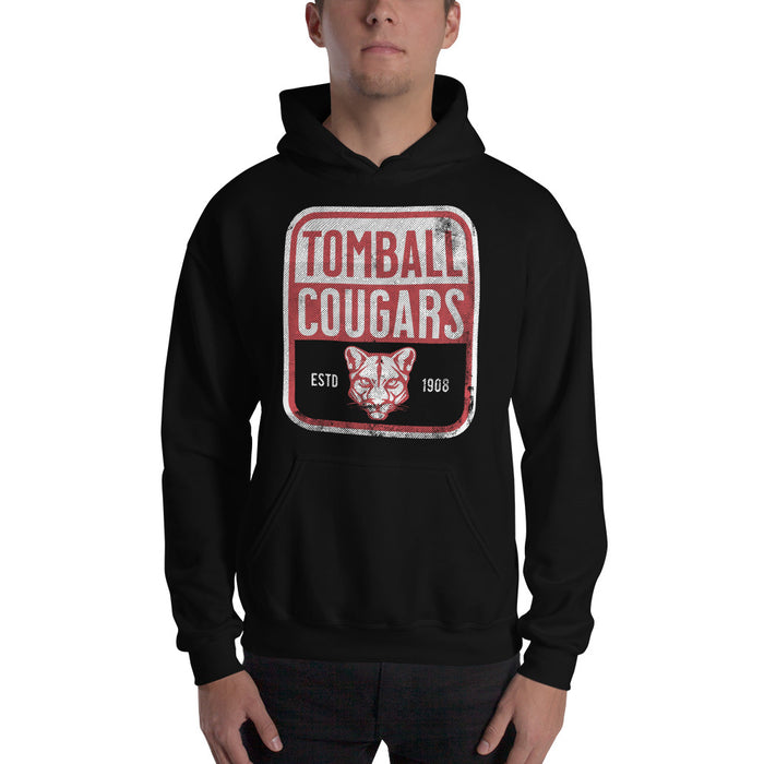 Man wearing a Tomball High School Cougars Black Classic Unisex Hoodie 01