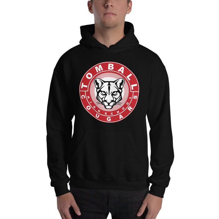 Man wearing a Tomball High School Cougars Black Classic Unisex Hoodie 02