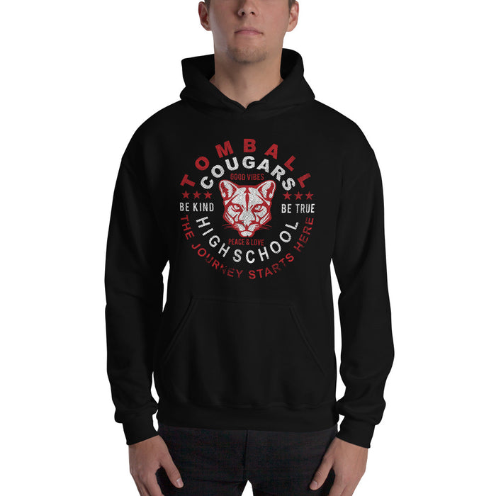 Man wearing a Tomball High School Cougars Black Classic Unisex Hoodie 16