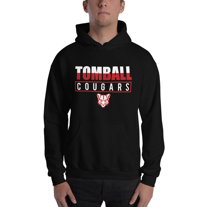 Man wearing a Tomball High School Cougars Black Classic Unisex Hoodie 29