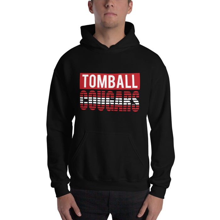 Man wearing a Tomball High School Cougars Black Classic Unisex Hoodie 35