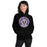 Woman wearing a Morton Ranch High School Mavericks Black Classic Unisex Hoodie 208