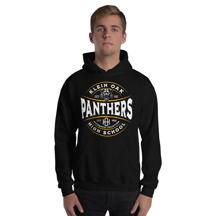 Man wearing a Klein Oak High School Panthers Black Classic Unisex Hoodie 203