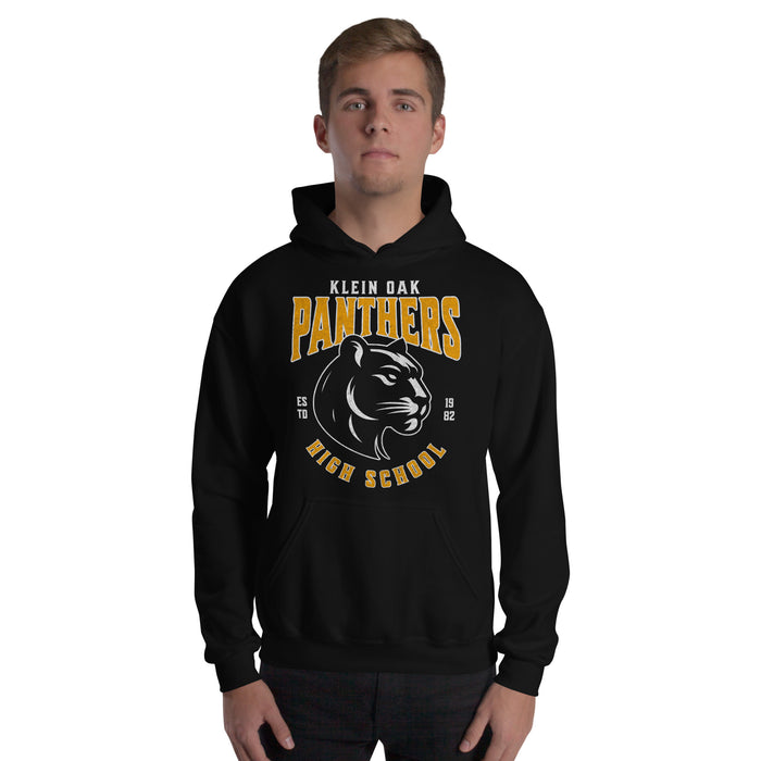 Man wearing a Klein Oak High School Panthers Black Classic Unisex Hoodie 208