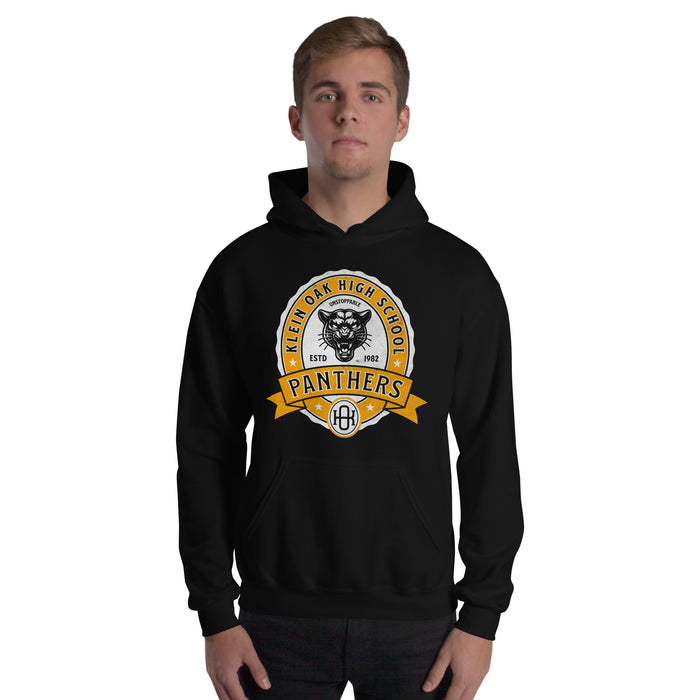 Man wearing a Klein Oak High School Panthers Black Classic Unisex Hoodie 209