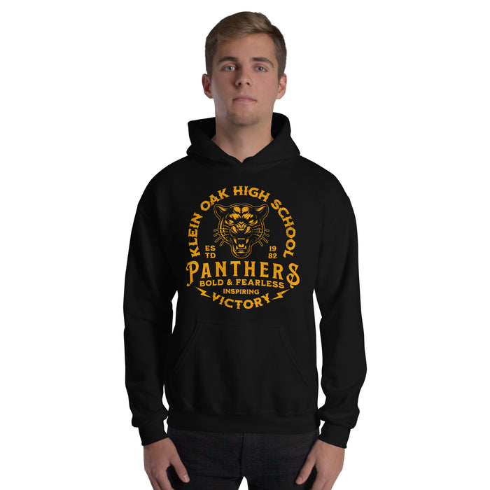 Man wearing a Klein Oak High School Panthers Black Classic Unisex Hoodie 211