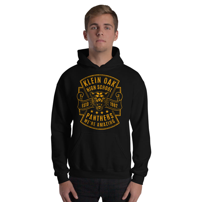 Man wearing a Klein Oak High School Panthers Black Classic Unisex Hoodie 212