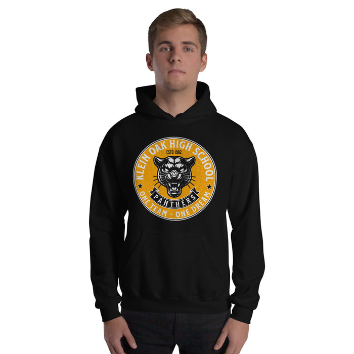 Man wearing a Klein Oak High School Panthers Black Classic Unisex Hoodie 218