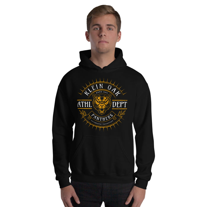 Man wearing a Klein Oak High School Panthers Black Classic Unisex Hoodie 220