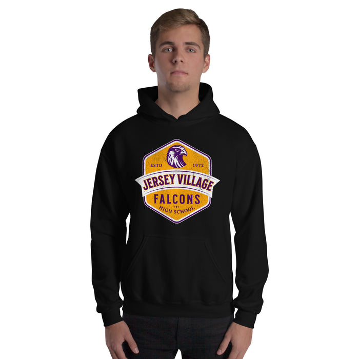 Man wearing a Jersey Village High School Falcons Black Classic Unisex Hoodie 206