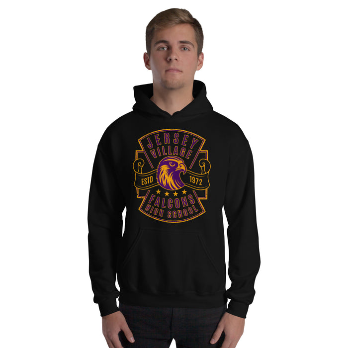 Man wearing a Jersey Village High School Falcons Black Classic Unisex Hoodie 208