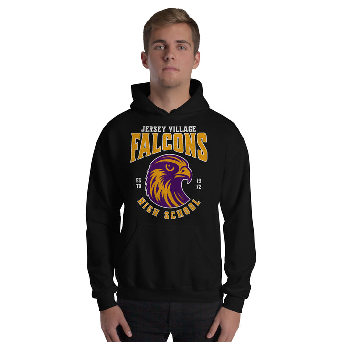 Man wearing a Jersey Village High School Falcons Black Classic Unisex Hoodie 212