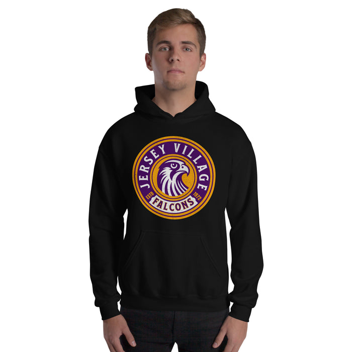 Man wearing a Jersey Village High School Falcons Black Classic Unisex Hoodie 219