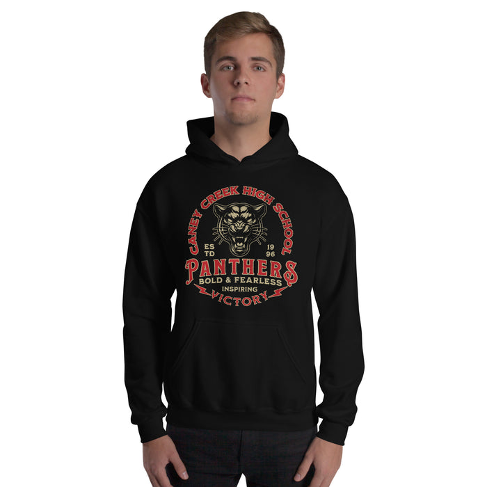 Man wearing Caney Creek High School Panthers Black Classic Unisex Hoodie 206