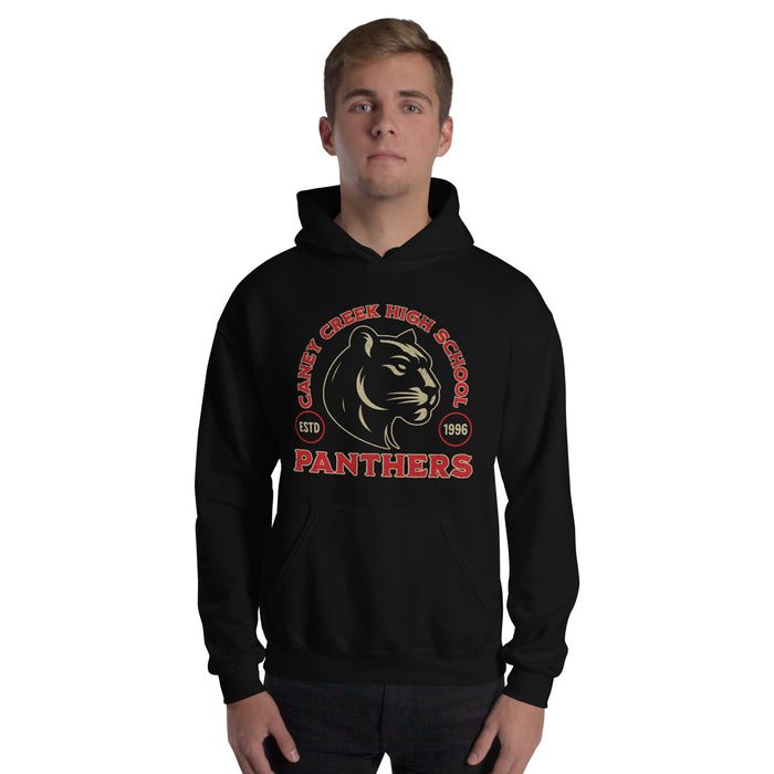 Man wearing Caney Creek High School Panthers Black Classic Unisex Hoodie 208